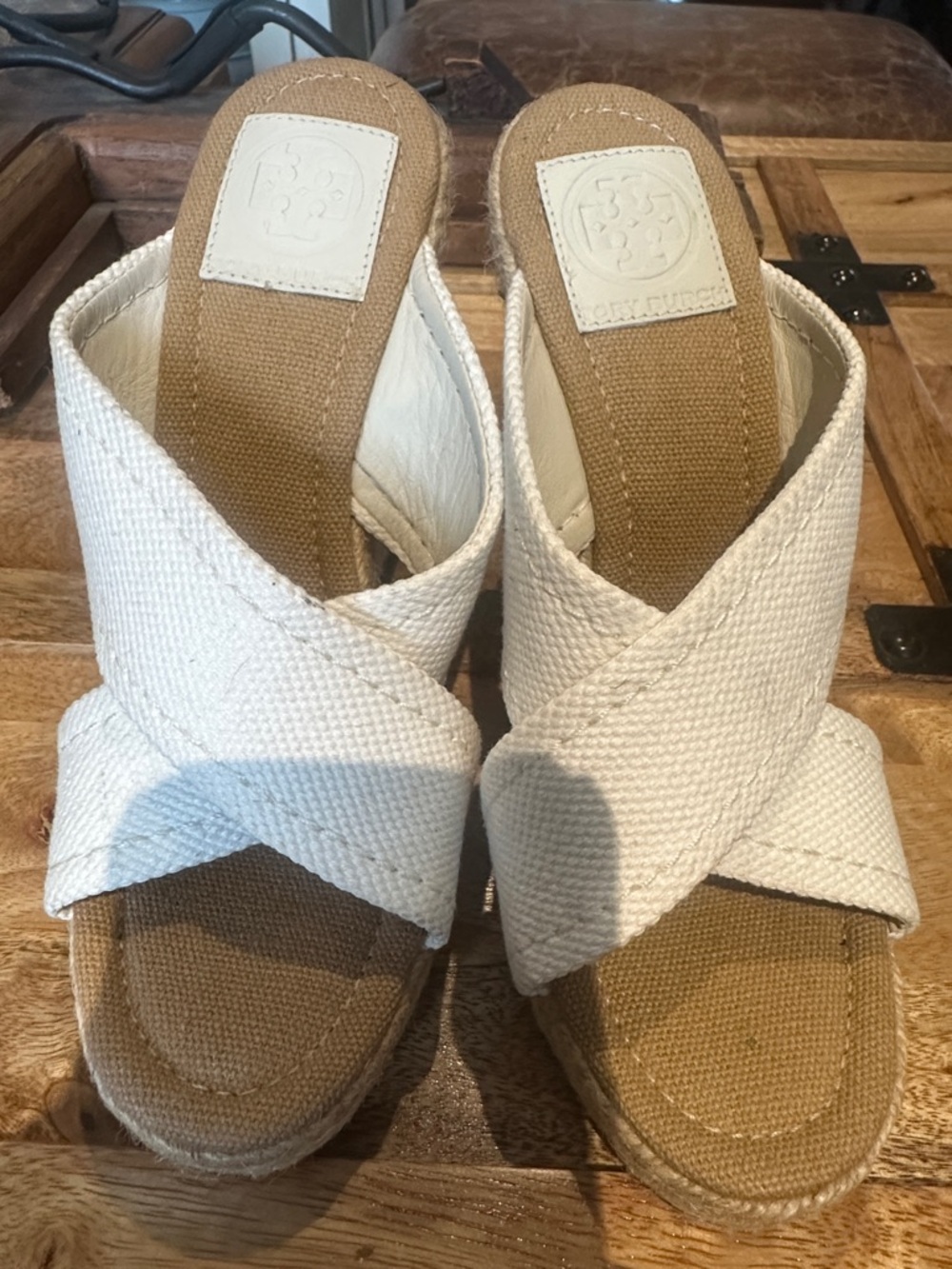 White Cross-Strap Espadrille Wedge Sandals - Women